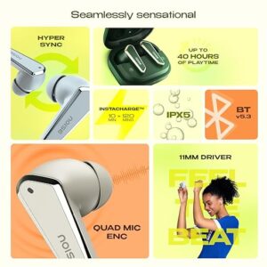 Noise Buds N1 Truly Wireless Earbuds with Chrome Finish, 40H of Playtime, Quad Mic with ENC, Ultra Low Latency Gaming (Up to 40 Ms), Instacharge(10 Min=120 Min), Bluetooth V5.3(Carbon Black)